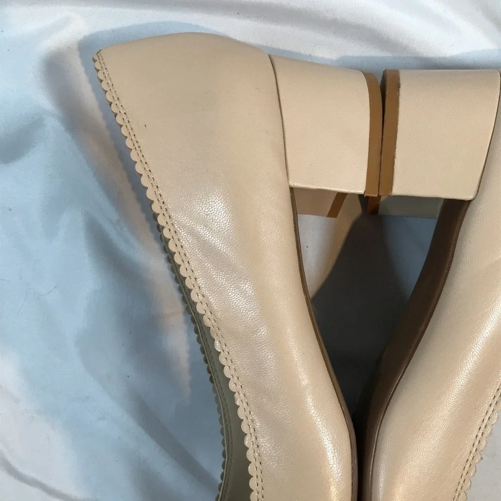 Lauren Ralph Lauren Beige Block Heel‎ Leather Slip On Heels Womens US 10M EU 40
